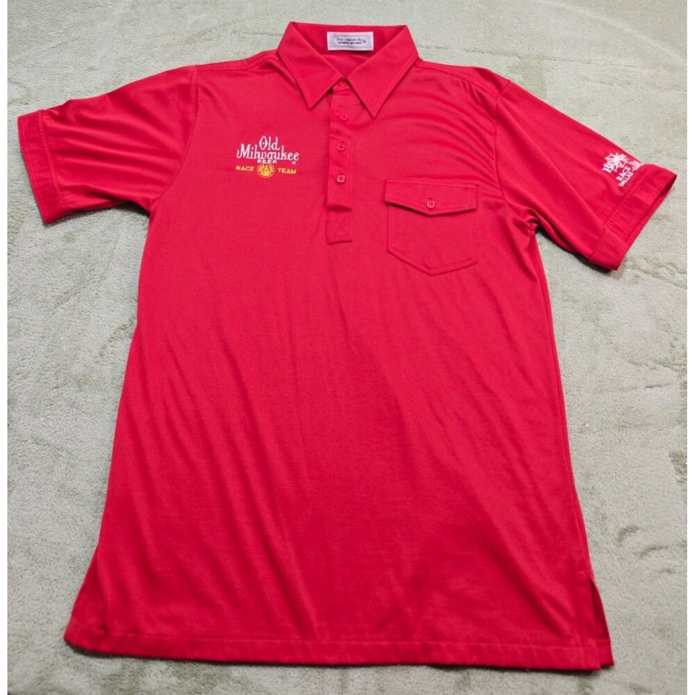 Vtg Pro-Celebrity Old Milwaukee Beer Race Team Polo Shirt Sz M Red Embroidered